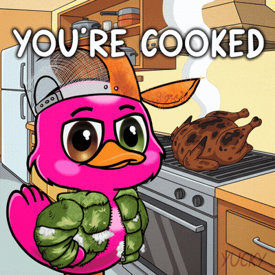 A Cartoon Flamingo With The Words You 'Re Cooked Behind It GIF