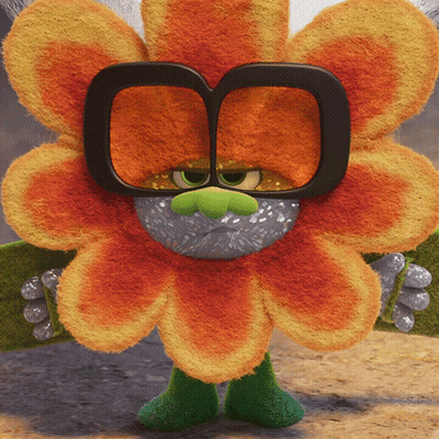 A Cartoon Flower Wearing Glasses And A Green Nose GIF
