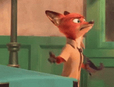 A Cartoon Fox In A Suit And Tie Is Standing In A Room . GIF