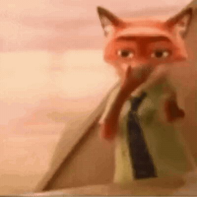 a cartoon fox in a suit and tie is standing in front of a tent .