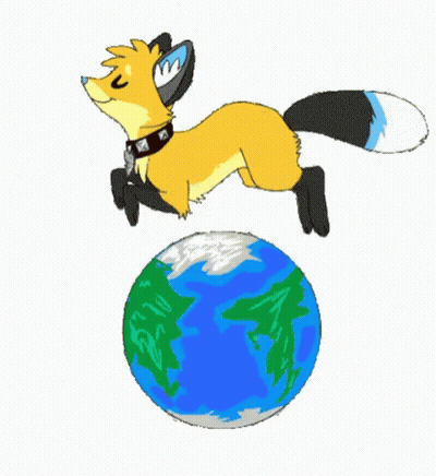 A Cartoon Fox Is Jumping Over A Blue Globe GIF