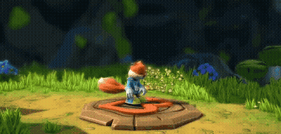 A Cartoon Fox Is Standing On A Rock In A Grassy Field GIF