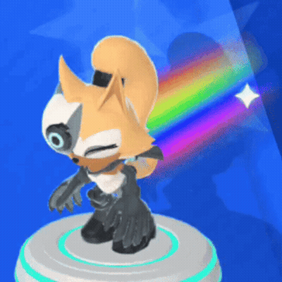 A Cartoon Fox Is Standing On A White Circle With A Rainbow Behind It GIF