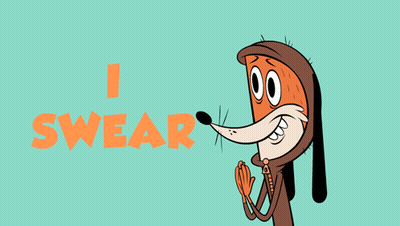 A Cartoon Fox Says " I Swear " On A Blue Background GIF