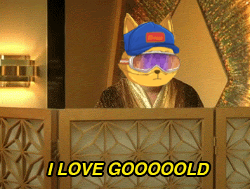 A Cartoon Fox Wearing A Blue Hat And Goggles Says I Love Goooooold GIF