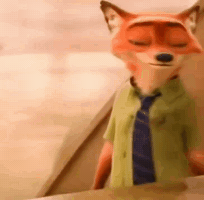 A Cartoon Fox Wearing A Green Shirt And Tie Is Standing Next To A Wall . GIF