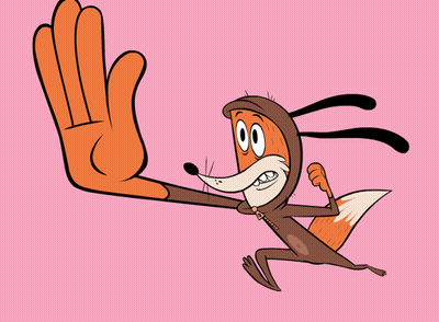 A Cartoon Fox Wearing A Hooded Jacket Is Making A Stop Sign GIF