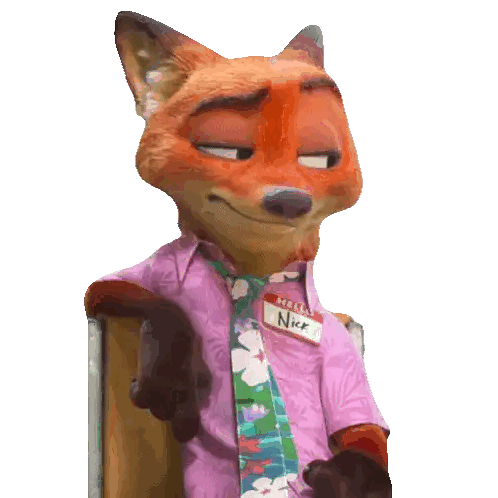 A Cartoon Fox Wearing A Name Tag That Says Nick Sticker