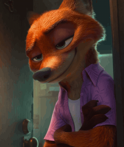 A Cartoon Fox Wearing A Purple Shirt GIF