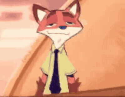 A Cartoon Fox Wearing A Tie And A Shirt Is Standing Next To A Wall . GIF