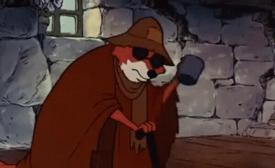 A Cartoon Fox Wearing Sunglasses And A Hat Is Holding A Hammer In A Room . GIF
