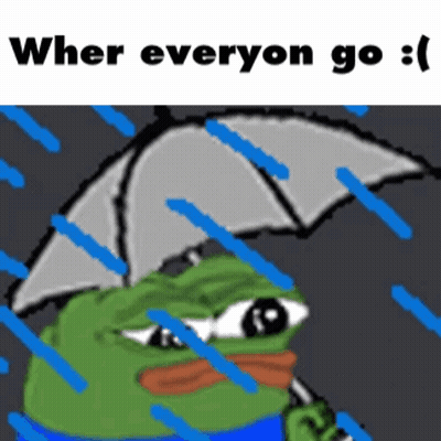 A Cartoon Frog Holding An Umbrella In The Rain With The Caption When Everyone Go ! GIF