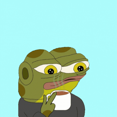 A Cartoon Frog Is Holding A Cup Of Coffee And Making A Peace Sign GIF