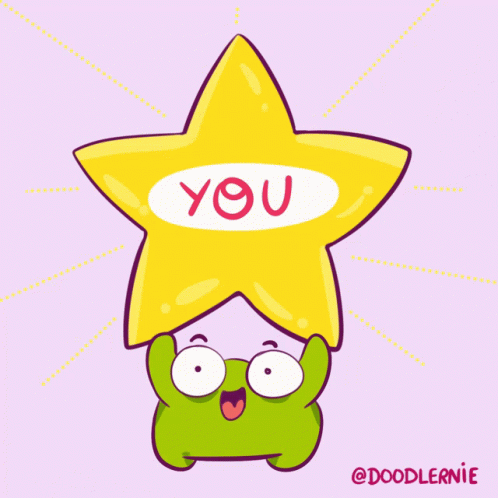 A Cartoon Frog Is Holding A Yellow Star With The Word Star Written On It GIF