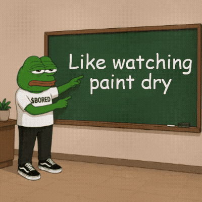 A Cartoon Frog Is Pointing At A Chalkboard That Says Like Watching Paint Dry GIF