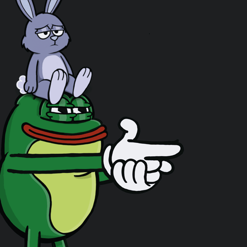 A Cartoon Frog Is Pointing At A Rabbit That Is Sitting On Top Of Another Frog GIF