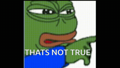 A Cartoon Frog Is Pointing At Something With The Words `` That 'S Not True '' Behind Him . GIF