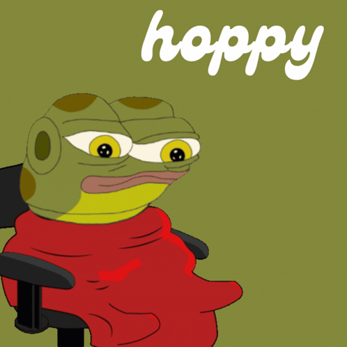 A Cartoon Frog Is Sitting In A Chair With The Word Hoppy Above It GIF