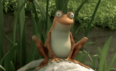 A Cartoon Frog Is Sitting On Top Of A Rock . GIF