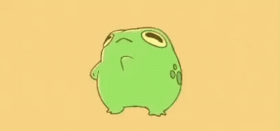 A Cartoon Frog Is Standing On A Yellow Background And Looking Up . GIF