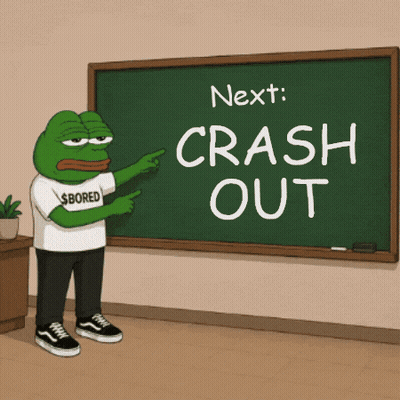 A Cartoon Frog Points To A Blackboard That Says Next Crash Out GIF
