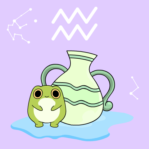 A Cartoon Frog Sitting Next To A Pitcher With The Letter W Above It GIF