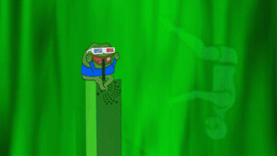 A Cartoon Frog Wearing 3D Glasses Is Sitting On A Green Object GIF