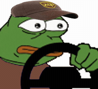 A Cartoon Frog Wearing A Brown Ups Hat Is Driving A Car GIF