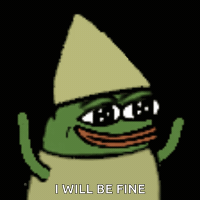 A Cartoon Frog Wearing A Hat And Sunglasses Says `` I Will Be Fine '' GIF