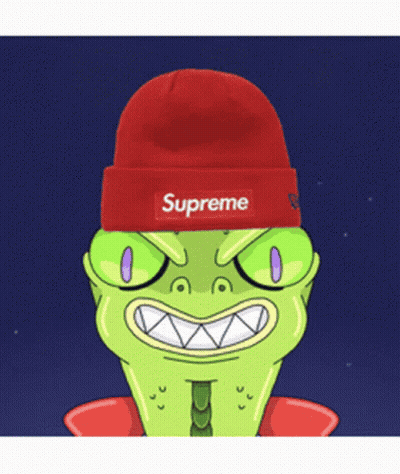 A Cartoon Frog Wearing A Red Supreme Hat GIF
