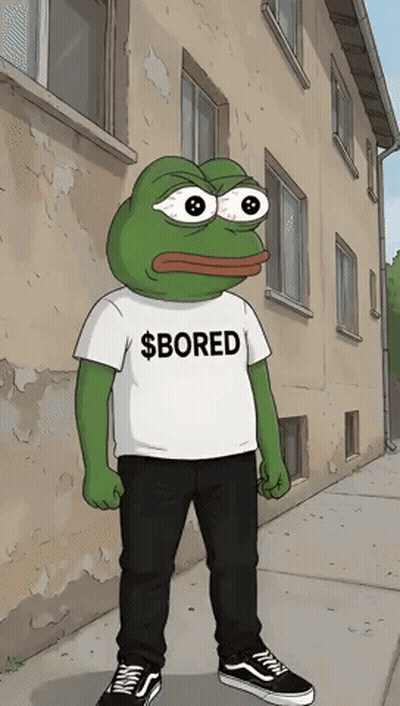 A Cartoon Frog Wearing A Shirt That Says Bored GIF