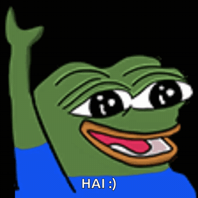 A Cartoon Frog With A Blue Shirt On Is Waving His Hand And Says Hai GIF