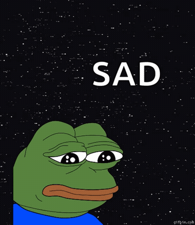 A Cartoon Frog With The Word Sad Written Above It GIF