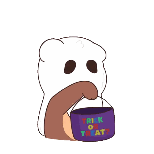 A Cartoon Ghost Holding A Trick Or Treat Bucket Sticker