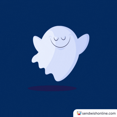 A Cartoon Ghost Is Jumping In The Air With A Sendwishonline.com Logo Behind It GIF