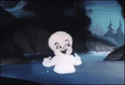 A Cartoon Ghost Is Swimming In A River And Giving The Middle Finger GIF