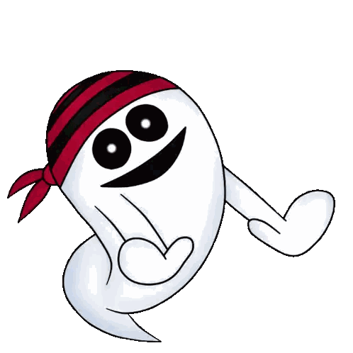 A Cartoon Ghost Is Wearing A Red Headband And Smiling . GIF