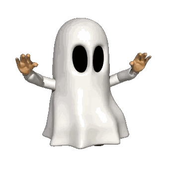 A Cartoon Ghost With Black Eyes And Arms GIF