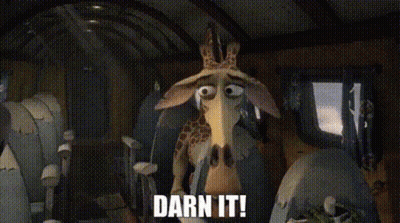 A Cartoon Giraffe Is Standing In A Room With The Words `` Darn It '' Written On It . GIF
