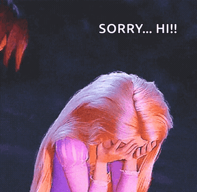 A Cartoon Girl Covering Her Face With Her Hands And The Words Sorry Hi GIF