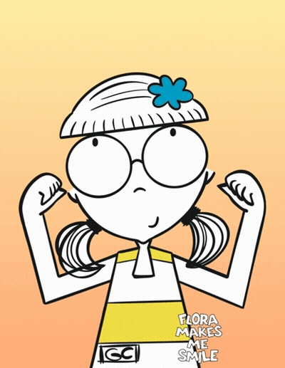 A Cartoon Girl Flexing Her Muscles With The Words Flora Makes Me Smile GIF