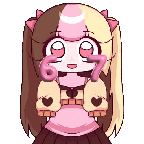 A Cartoon Girl Holding A Number 6 And 7 Sticker