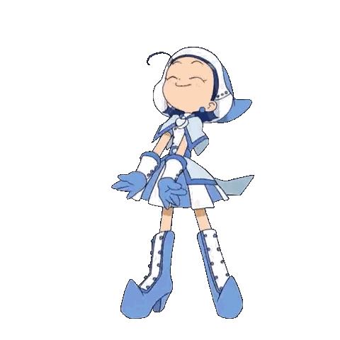 A Cartoon Girl In A Blue And White Dress Is Waving Her Hand . Sticker