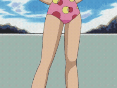 A Cartoon Girl In A Pink Polka Dot Swimsuit GIF