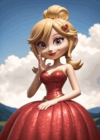 A Cartoon Girl In A Red Dress With A Heart Shaped Crown On Her Head GIF