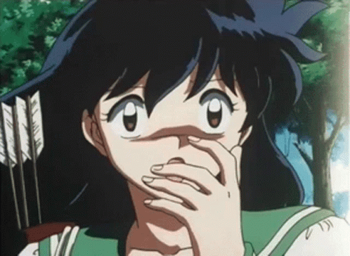 A Cartoon Girl Is Covering Her Mouth With Her Hand While Standing In Front Of Arrows GIF