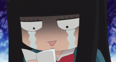 A Cartoon Girl Is Crying While Holding A Piece Of Paper GIF