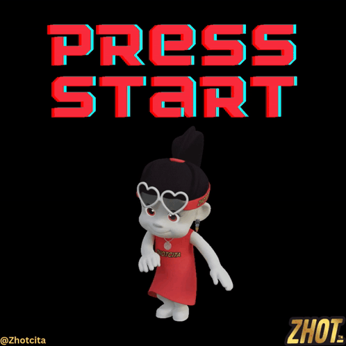 A Cartoon Girl Is Dancing In Front Of A Black Background That Says Press Start GIF