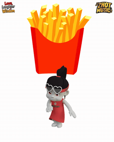 A Cartoon Girl Is Dancing In Front Of A French Fries Box GIF