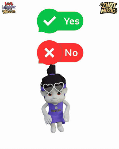 A Cartoon Girl Is Dancing With A Yes And No Button Above Her GIF